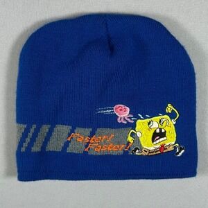 Nickelodeon Spongebob Squarepants Faster Faster Blue Knit Beanie Hat Graphic